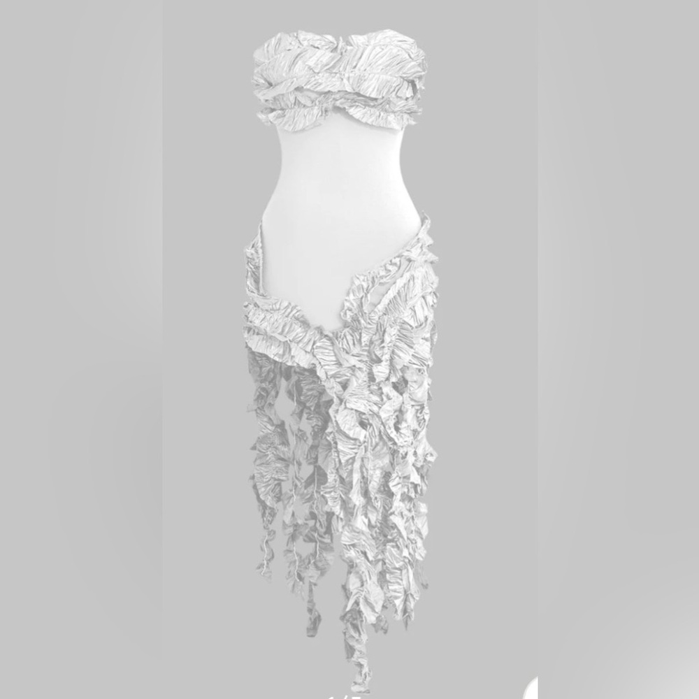 MICAS White Ruffled strapless dress size S NWT